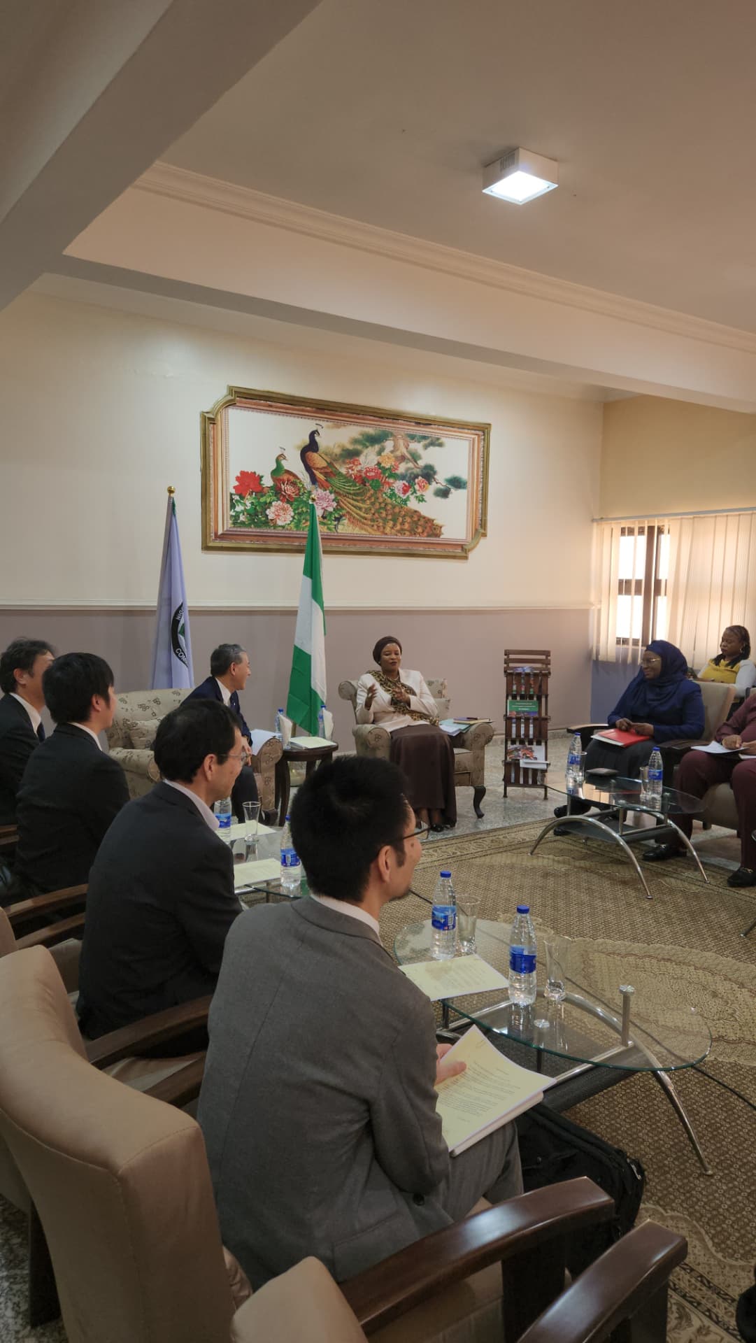 Saratu Umar leading a roundtable discussion with a visiting delegation
